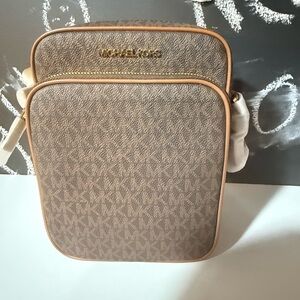 Michael Kors Tan and Gold Messenger Bag